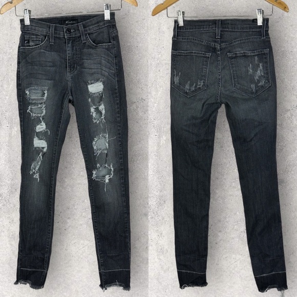 Kancan USA Distressed Raw Hem Black Ankle Skinny‎ Stretch Jeans Size 26 Denim - Picture 3 of 12